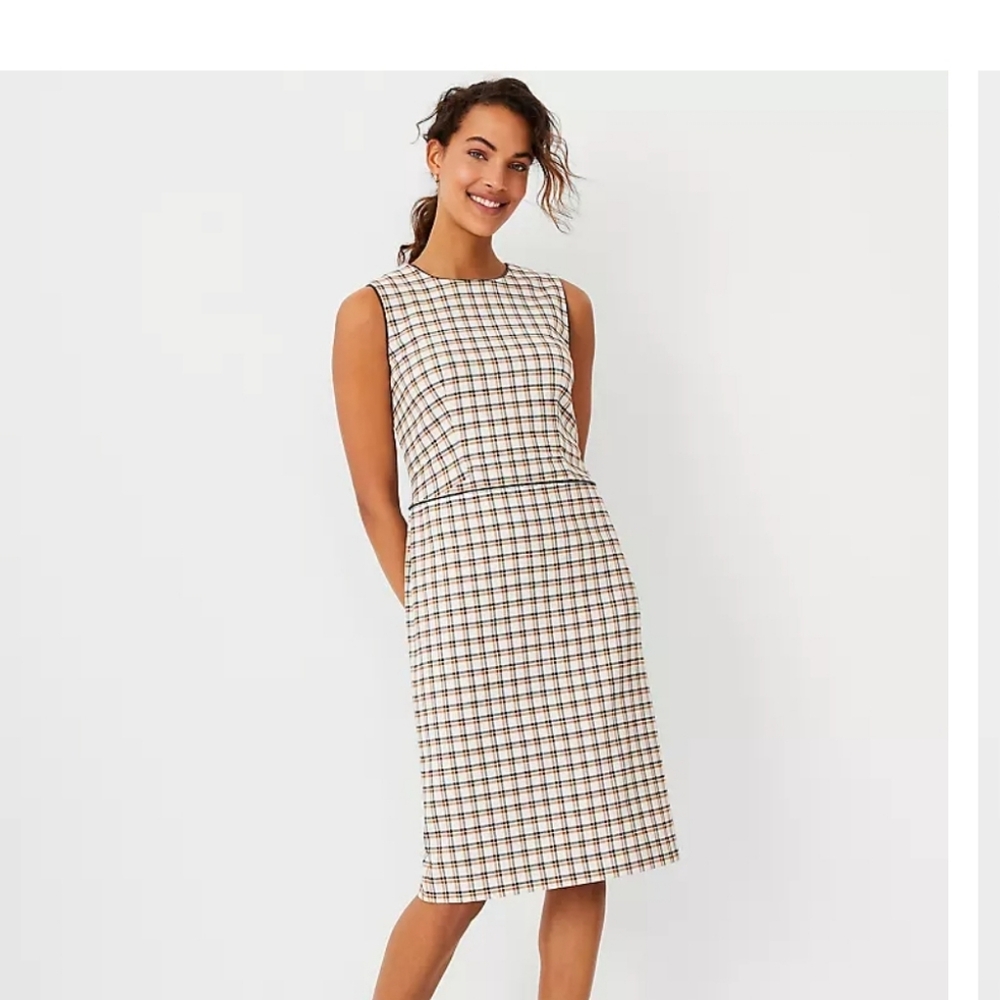 Ann Taylor Petite Plaid Sheath with Faux Leather Trim- NWT - Picture 4 of 12